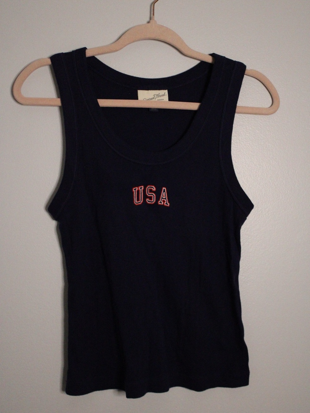 Universal Thread Navy Tank Top with Red USA Embroidery
